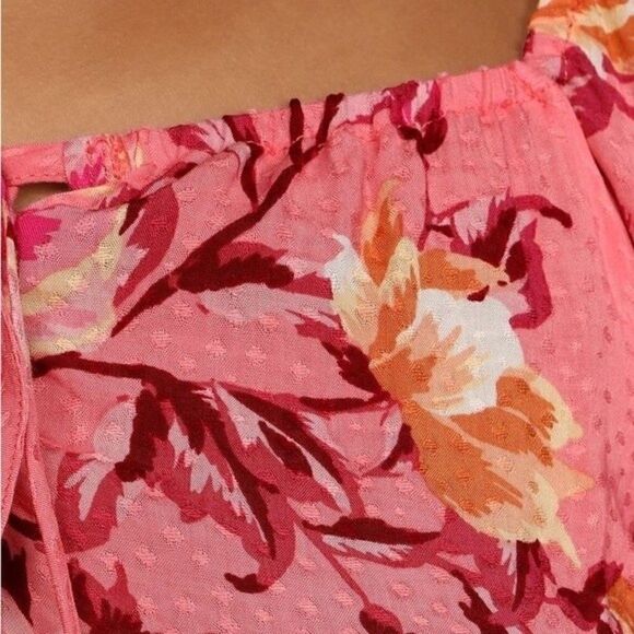 NWT Lulus Cheerful Disposition Pink Floral Print Lace-Up Crop Top Size Small - Picture 7 of 11